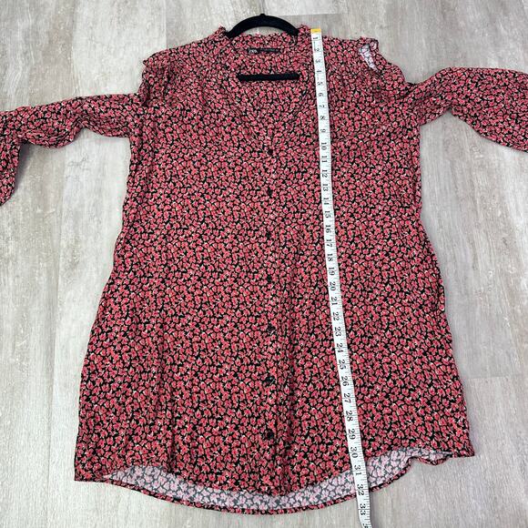 Zara Red Floral Printed Button Ruffle Shoulder Long Sleeve Mini Dress Size Small - Picture 7 of 8